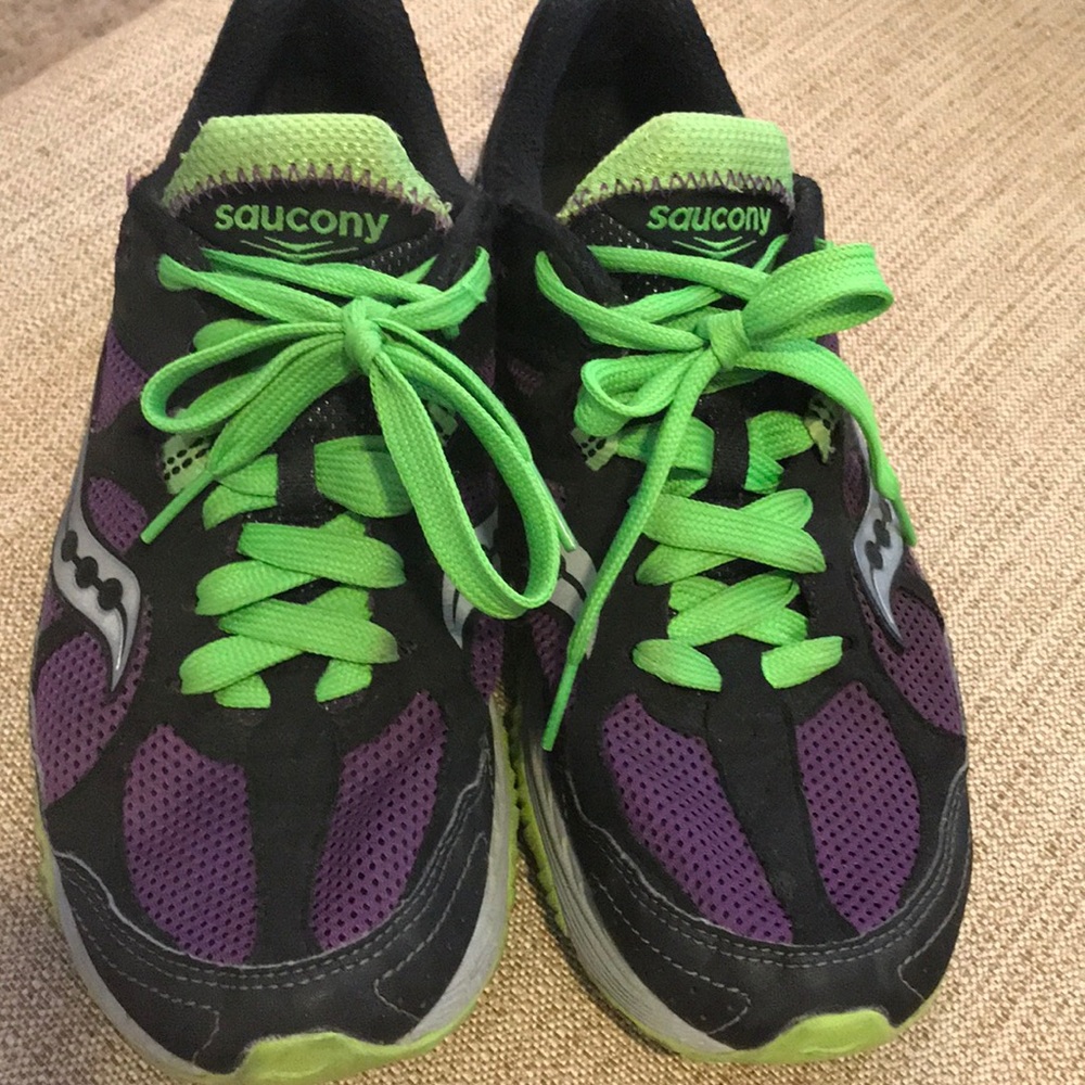 Saucony purple and green athletic shoes